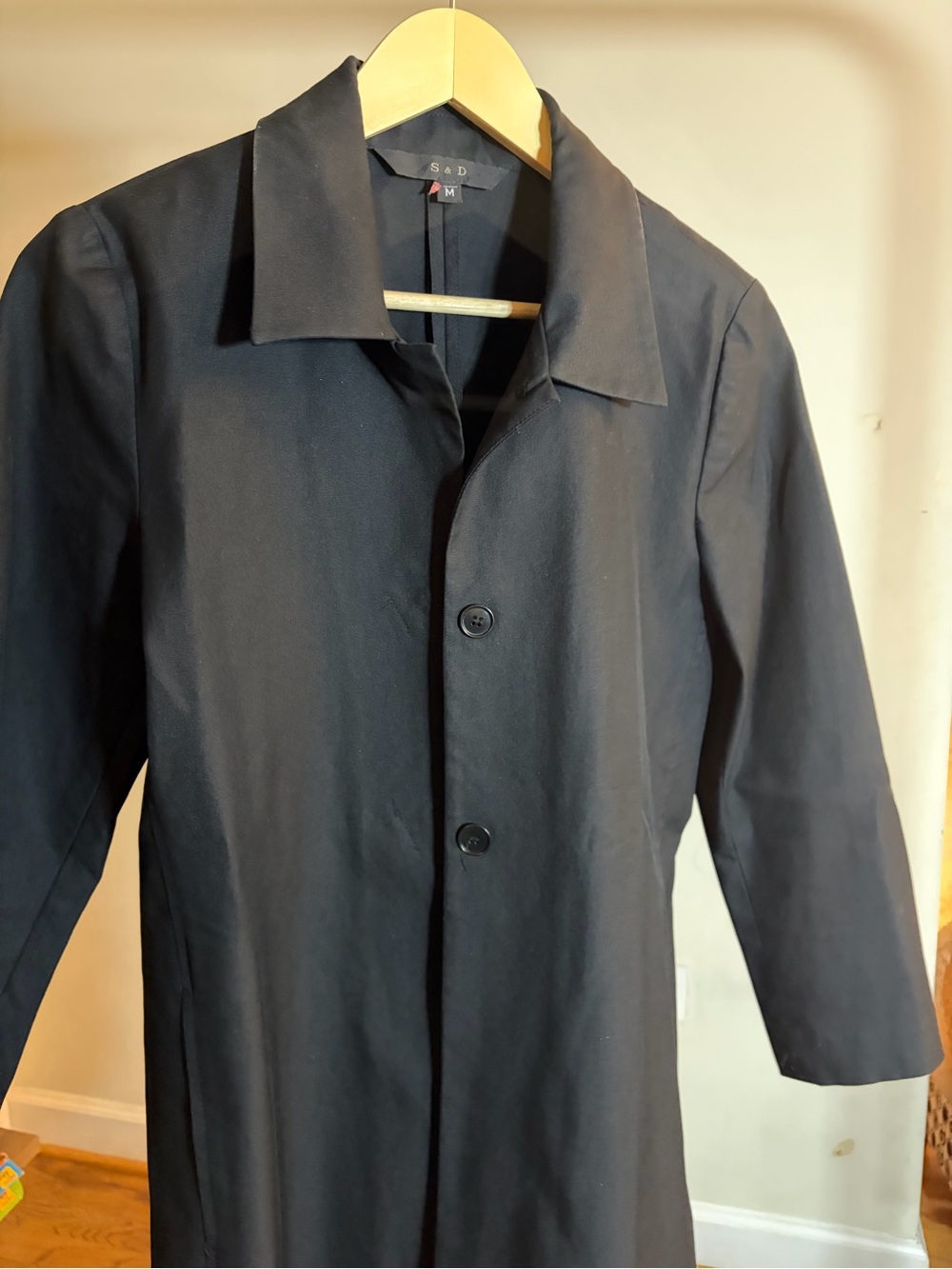 Black Coat Size Medium Midi-Length Long Structured OUTERWEAR Coat by S & D USA